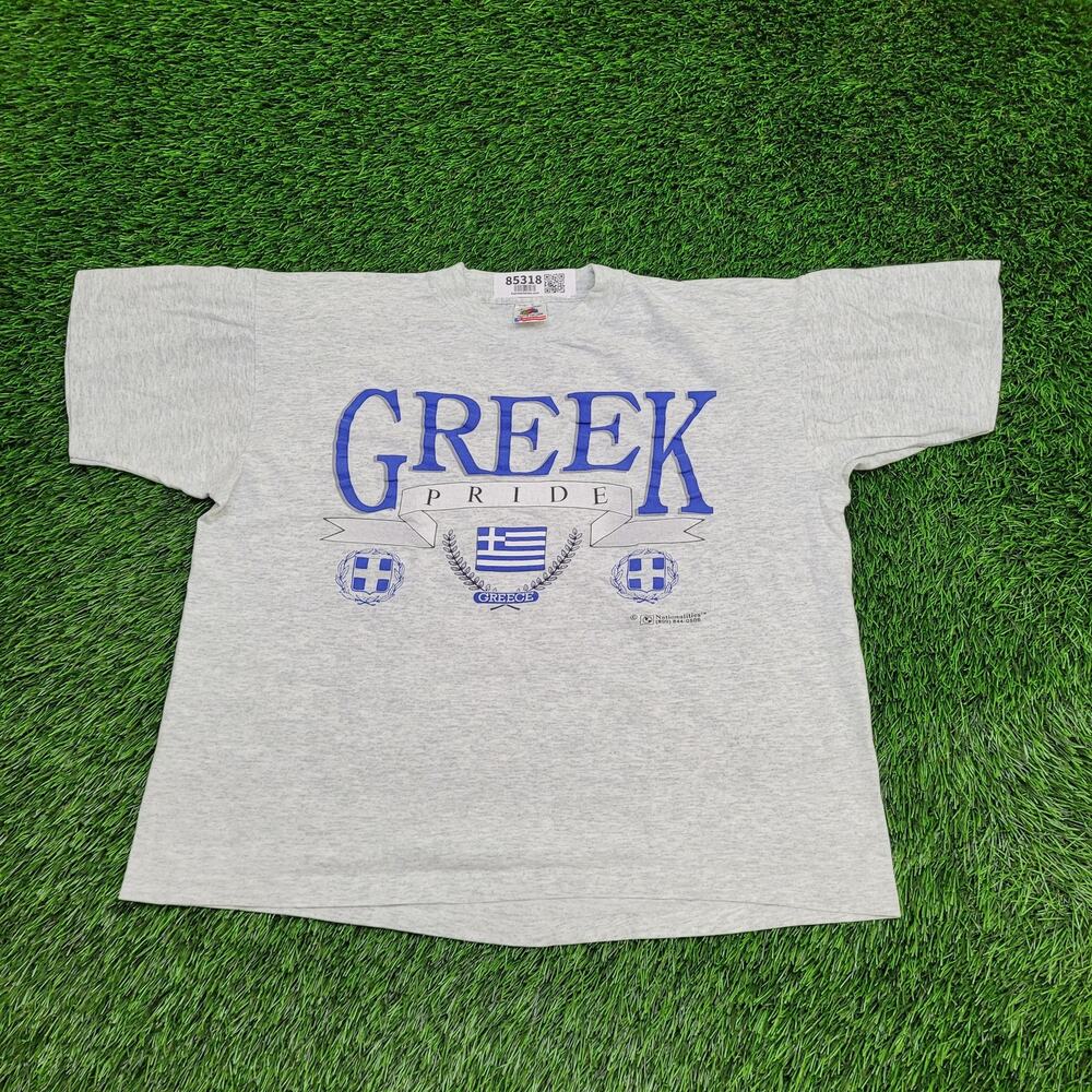 Vintage 90s Greek Pride Shirt Womens Large 22x22 Boxy Gray